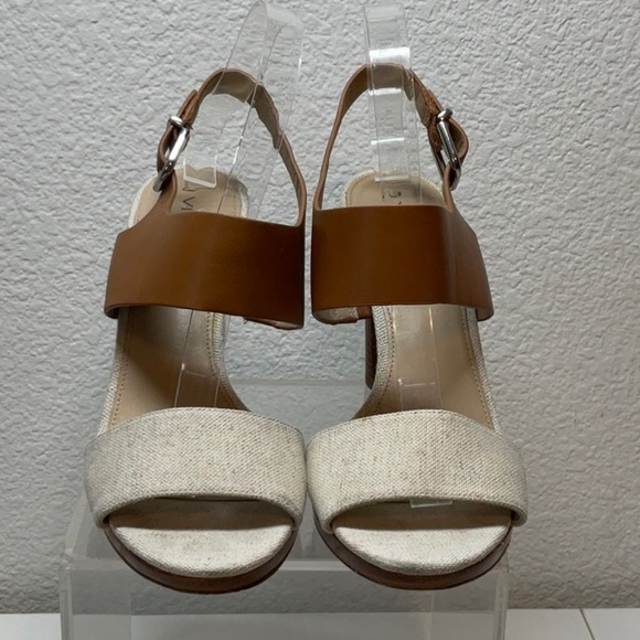 VIA SPIGA Leather Ankle Strap Sandal Tan Linen Color Block Size 9 - Picture 2 of 8
